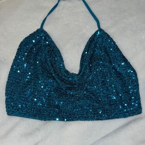 Dark teal/blueish cowl neck top